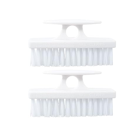 Superio Nail Brush Cleaner with Handle -(2 Pack) Durable Brush Scrubber To Clean Toes, Fingernails, Hand Scrubber All Surface Cleaning, White Heavy Duty Scrub Brush Stiff Bristles, Easy To Hold