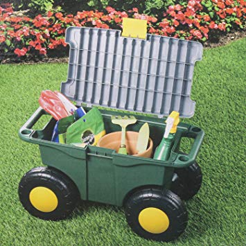 Imperial Home Rolling Gardening Seat with Storage – Storage Gardening Bench – Gardening Seats with Wheels – Garden Work Bench