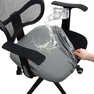 FORCHEER office chair seat covers leather Stretch Waterproof PU Computer Chair Seat Cushion Slipcovers-Grey