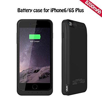 iPhone 6S Plus Battery Charger Case,KINGCOO® 8200mAh Portable Charging External Backup Battery Pack Cover with Kickstand Power Bank for iPhone 6/6S Plus 5.5 inch (Black)