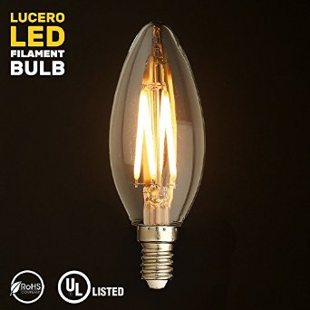 Lucero LED Filament Healthy Edison Light Bulb 6W - 60W Equivalent C35 Candle E12 Candelabra Base - Dimmable Warm White 2700K Color UL Listed