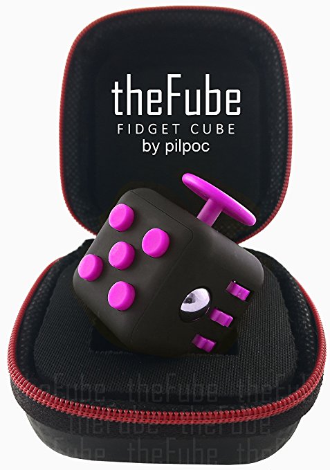theFube Fidget Cube - Premium Quality Fidget Cube with Exclusive Case (9 Colors) by PILPOC! (Black & Pink)