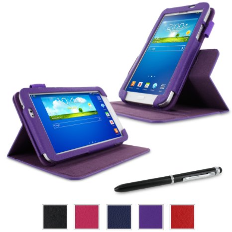 roocase Galaxy Tab 3 70 Case - Dual View PU Leather Case Cover Stand for Samsung Galaxy Tab 3 70 inch Purple