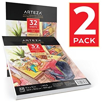 Arteza Watercolor Pad 9X12" (140lb/300g, 32 Sheets, 2 Pack)
