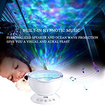 Night Light, Neolight Upgraded Ocean Wave Light Projector 7 Colors with Built-in Mini Music Player for Living Room and Bedroom (White)