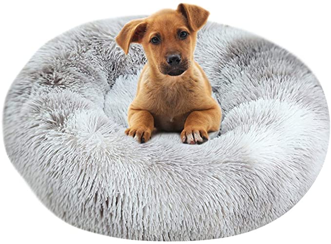Vejaoo Soft Washable Comfortable Self-Warming Pet Bed Cushion Plush Round Kennel Nest for Cats and Dogs XZ002 (Diameter:100cm, Tie-dye Grey)