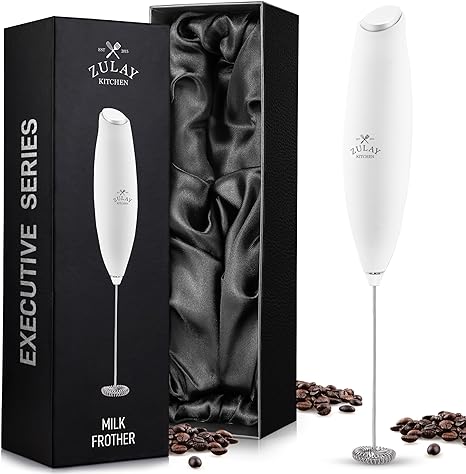 Zulay Executive Series Ultra Premium Gift Milk Frother For Coffee - Coffee Frother Handheld Foam Maker For Lattes - Electric Milk Frother Handheld For Coffee, No Stand (Deluxe White)