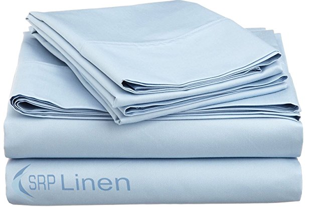 SRP Linen Bedding Hotel Collection 800 Thread Count 100% Egyptian Cotton 4PC Sheet Set 15'' Deep Pocket (Queen, Light Blue)