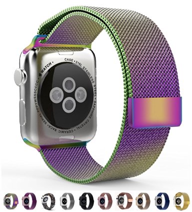 Apple Watch Band Leefrei Magnetic Closure Clasp Milanese Loop Stainless Steel Mesh Bracelet Replacement Strap for Apple Watch All Models Colorful 42 MM