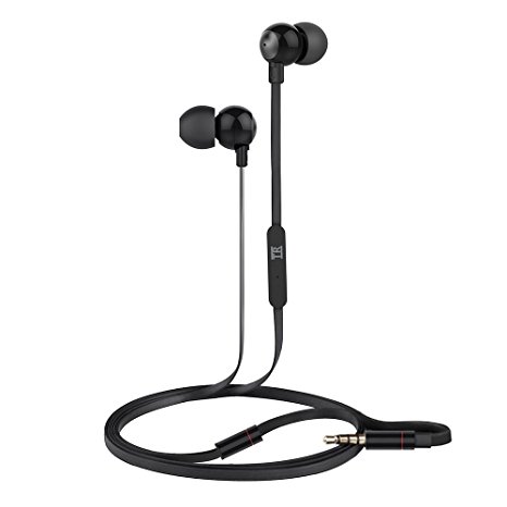 Earphones,TechRise Stereo Headphone Headset Earphone w/Microphone ,High Definition, in-ear, Tangle Free, Noise Isolating,HEAVY DEEP BASS for Apple iPhone 6/5s/5c/5, iPhone 4s/4, Samsung Galaxy S5/S4/S3, LG, PC Laptop, and More (Black) (Piano Black)