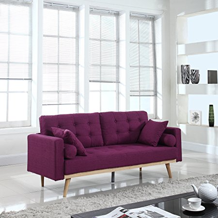Mid-Century Modern Tufted Linen Fabric Sofa (Purple)