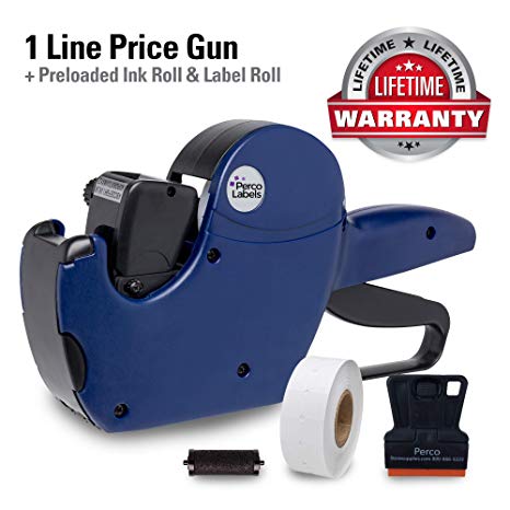 Perco 1 Line Price Gun with Labels - Includes 1 Line Pricing Gun, 1,000 White Labels, and Pre-Loaded Ink Roll