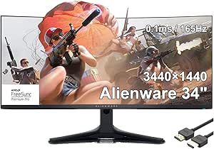 Dell Alienware AW3423DWF 34" Curved Gaming Monitor, QD-OLED (3440x1440) 165Hz Display, 0.1ms Gray-to-Gray, 1.07 Billions Colors, AMD FreeSync Premium Pro, DisplayPort/HDMI (Renewed)