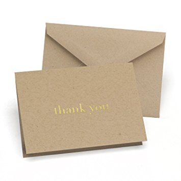 Hortense B. Hewitt 50 Count Kraft Natural and Thank You Cards, Gold