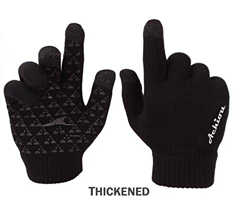 Achiou Winter Knit Gloves Touchscreen Warm Thermal Soft Lining Elastic Cuff Texting Anti-Slip 3 Size Choice for Women Men