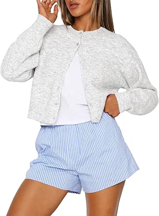 Trendy Queen Cropped Cardigan Sweaters for Women Lightweight Crop Cotton Knit Y2k Fall Outfits Fashion Clothes 2024