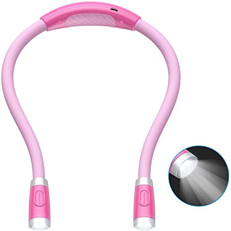 AMIR Upgraded LED Neck Reading Light, Book Light for Reading in Bed, 3 Brightness Levels, Bendable Arms, Rechargeable, Long Lasting, Perfect for Reading, Knitting, Camping, Repairing (Pink)
