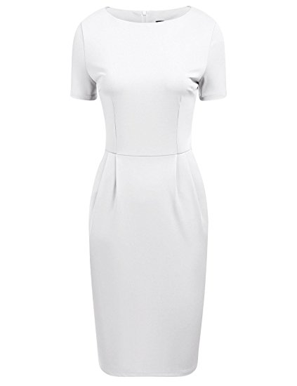 ANGVNS Women Casual Short Sleeve Round Neck Business Cocktail Pencil Dress