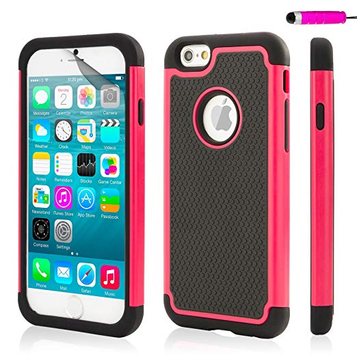 32nd ShockProof Series - Dual-Layer Shock and Kids Proof Case Cover for Apple iPhone 6 & 6S, Heavy Duty Defender Style Case - Hot Pink
