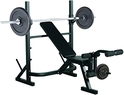 HOMCOM Banco de Pesas Entrenamiento de Musculación Fitness con Respaldo Regulable 175x98x130cm Color Negro