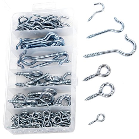 124 Pieces Home Depot Set Silver Zinc Plated Eye Bolt Assortment and Hooks for Hanging