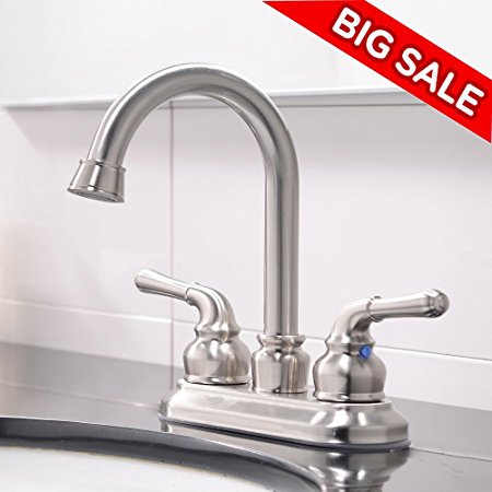 VCCUCINE Commercial Contemporary Brushed Nickel Two Handle Bathroom Sink Faucet, Without Included Pop Up Drain and Hot & Cold Water Hose