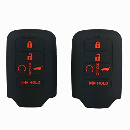 2Pcs Coolbestda Silicone Protective Key Fob Remote Cover Case Skin Jacket for Honda CIVIC ACCORD PILOT 5 Buttons Smart Key Black