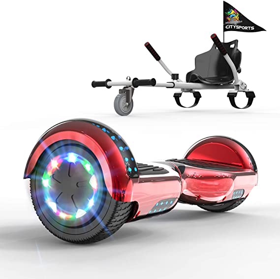 GeekMe Hoverboards 6.5 Inches with go kart seat, Segway hoverkart with LED Lights - Bluetooth Speaker - Flashing Wheels, Gift for kids and adults!