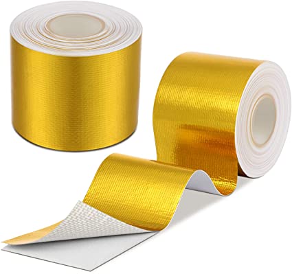 2 Inch x 32.8 ft Aluminum Foil Heat Shielding Tape Heat Reflective Adhesive Heat Shield Thermal Barrier Foil Tape Self-Adhesive Heat Resistant Tape for Hose and Auto Use, 2 Rolls (Gold)