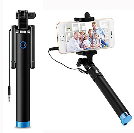 Selfie Stick, HONG111, WIRED FOLDABLE Mini Monopod Mobile Phone Holder For iPhone 6S 6 5S Samsung / HTC Univesal (blue)