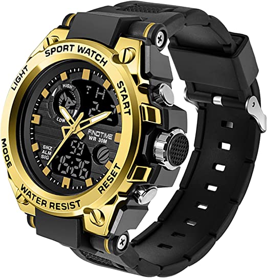 Military Watches for Men Waterproof Tactical Watches Men Army Digital Sports Outdoor Stopwatch LED Survival Tough Electronic Alarm Clock Black Gold Wrist Watch
