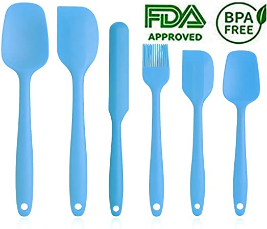 EKKONG Silicone Spatula Set - 6 Piece Non-Stick Rubber Spatula Set with Stainless Steel Core - Heat-Resistant Spatula Kitchen Utensils Set for Cooking, Baking and Mixing - Blue