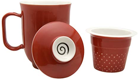 The Tea Spot Steeping Mug, 3-Piece Handcrafted Ceramic Tea Mug with Infuser & Lid, 16-Ounce, color: Cherry Red