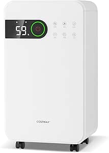 COSTWAY 2500 Sq. Ft Dehumidifier for Basement, 32 Pints Dehumidifier with Sleep Mode, 24H Timer, 3-Color LED Indicator Light & Child Safety Lock, Portable Quiet Air Dehumidifier with Drain Hose