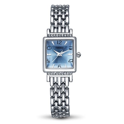 Time100 Fashion Simple Silver Blue Band Red Numbers Square Dial Waterproof Quartz Watch #W50188L