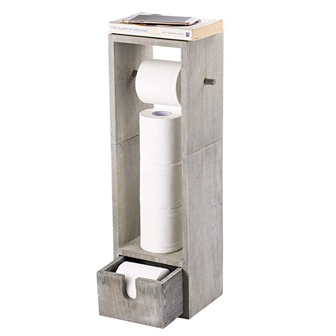 NEX Toilet Paper Holder, Bathroom Toilet Tissue Paper Roll Holder Stand and Dispenser with Storage, Rustic Gray