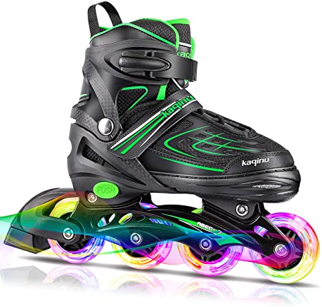KAQINU Adjustable Inline Skates, Outdoor Blades Roller Skates with Full Illuminating Wheels for Kids and Adults, Girls and Boys