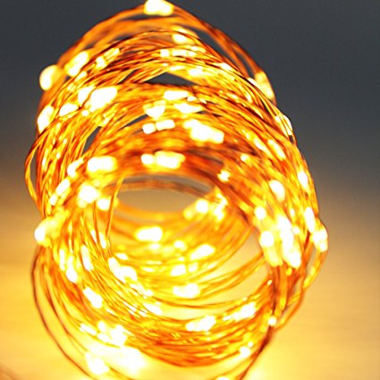 Simenmax Solar String Light 100 LEDs [2 Modes]Starry String Lights Ambiance Lighting for Outdoor Gardens Homes Dancing Christmas Party, Warm White