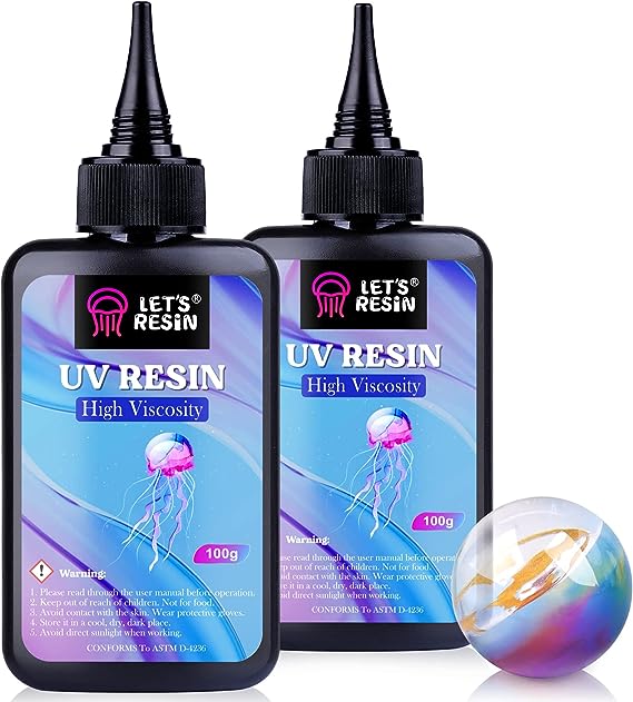 LET'S RESIN UV Resin,200g High Viscosity Crystal Clear Thick UV Resin Kit, Quick-Curing&Low Shrinkage Ultraviolet Epoxy Resin for Crafts, Doming, Coating