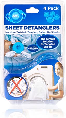 Sheet Simple Bed Sheet Detanglers | No More Twisted, Tangled, Balled Up Bed Sheets | Works in Washer & Dryer | for Flat or Fitted Sheets | Includes 2 Regular & 2 Large | One Per Sheet