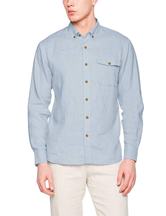 Isle Bay Linens Men's 100% Linen Long Sleeve Button-Down Collar Casual Woven Shirt Slim Fit