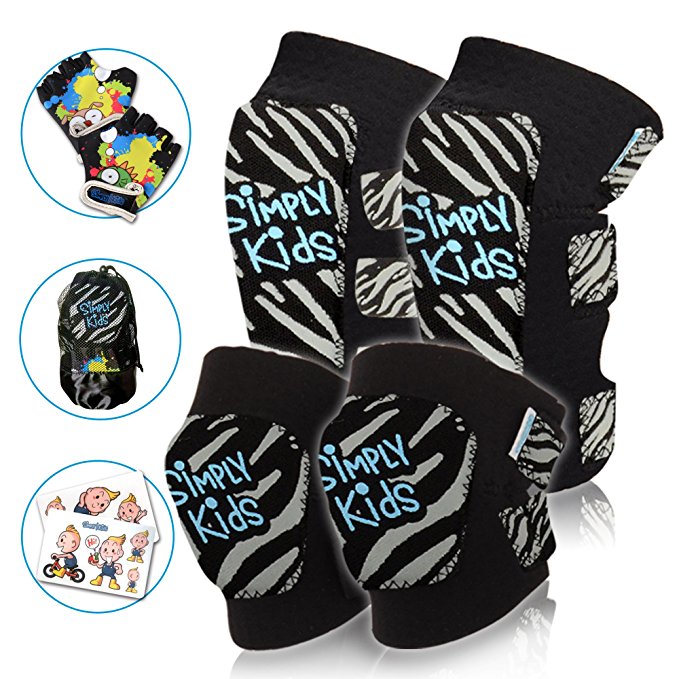 Innovative Soft Kids Knee and Elbow Pads Plus BONUS Bike Gloves | Toddler Protective Gear Set | Comfortable, Breathable& Safe | Roller-Skate, Skateboard, Rollerblade& BMX Kit w/ Mesh Bag& Sticker