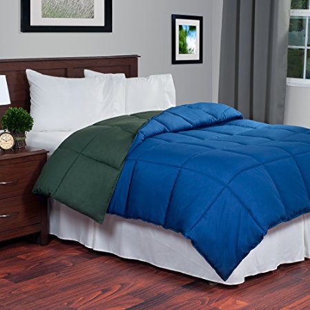 Lavish Home Reversible Down Alternative Comforter, Queen, Dark Green/Dark Blue