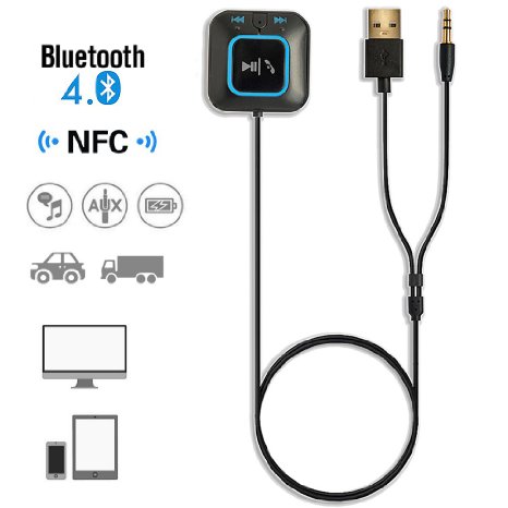 AIRWALKS Bluetooth 4.0 Receiver/Car Kits Portable Wireless Audio Adapter with 3.5mm Aux Jack(NFC-Enabled) for All Smartphones