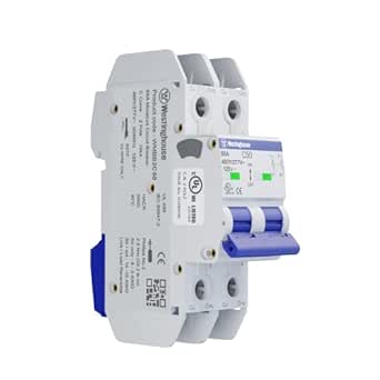 Westinghouse UL 489 AC Miniature Circuit Breaker, 50 Amp, 2 Pole, C Curve, 10kA, 480Y/277V AC, 125V DC, Non-Polarized, UL Listed, DIN Rail Breaker with Thermal Magnetic Trip