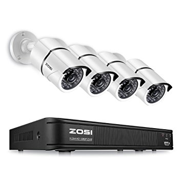 ZOSI 1080P HD-TVI Security Camera System,4-in-1 DVR Recorder and (4) 2.0MP 1920TVL Weatherproof Outdoor Cameras with IR Night Vision