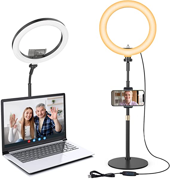 10" Desk Ring Light for Computer/Laptop - LED Ring Light with Stand and Phone Holder for Zoom Lighting/Video Conference Lighting/Selfie/Recording, Desktop Circle Light for Camera/Webcam/iPhone/Android