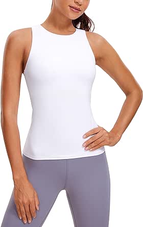 CRZ YOGA Butterluxe Womens Racerback Workout Tank Top with Built in Shelf Bra - Padded High Neck Yoga Athletic Camisole