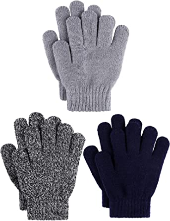 Cooraby 3 Pairs Kid's Winter Gloves Thick Cashmere Warm Knitted Gloves Children Cold Weather Gloves