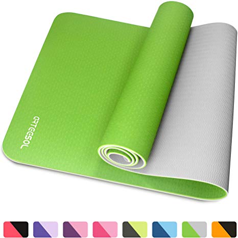 arteesol Fitness Mat, Non-Slip Exercise Yoga Mat Eco Friendly TPE Pilates Mat with Carrying Strap for Gymnastics Yoga Pilates Workout and Training, 183cm×61cm×6mm